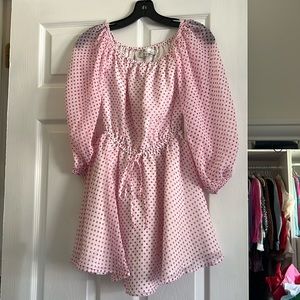 NWT Lovers + Friends White and Pink Polka Dot Dress